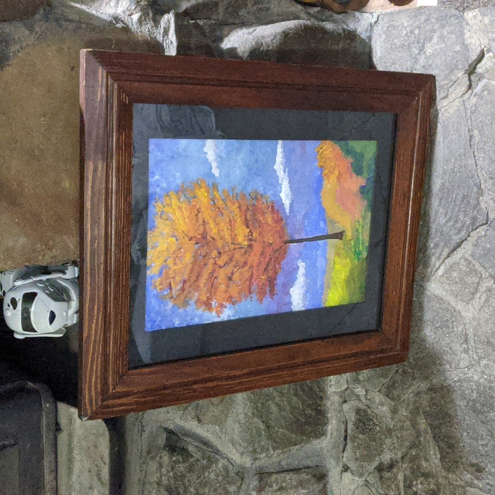 Tree Autumn Fall colors original painting framed by Fairygodmother Emily Jean